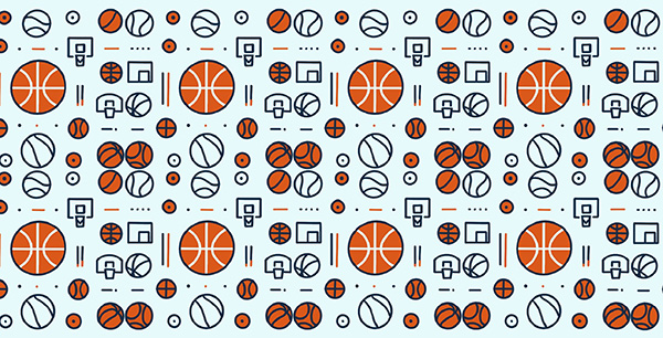 a bunch of cartoon basketballs in patterns